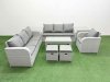 Fimous 9 Seater Poly Rattan Outdoor Garden Furniture Oblong Coffee Table Sofa Set Patio 3 Seater Sofa Reclining Chair 3 Seater Sofa Stools 2 Side Table Light Grey