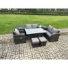 Fimous 7 Seater Lounge Rattan Sofa Set Outdoor Garden Furniture Oblong Rectangular Dining Table With Chairs 2 Small Footstools 2 Side Tables Dark Grey Mixed