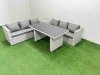 Fimous Rattan Garden Furniture Dining Set 6-seater Patio Rectangular Table Sofa Set with Side Table Light Grey