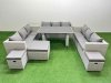 Fimous Patio Outdoor Garden Furniture Sets with Black Glass Top Dining Table 3 Seater Sofa Side Table 3 Stool Light Grey