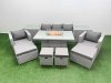 Fimous 9 Seat PE Rattan Lounge Sofa Set Outdoor Garden Furniture Set with Firepit Dining Table 3 Seater Sofa 4 Footstools 2 Side Tables Light Grey