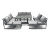 Fimous Garden Sofa Set Aluminium Furniture Rising Dining Tabe Set with 2 Chair 2 Big Footstool Dark Grey