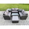 Fimous Outdoor Garden Furniture Sets 7 Seater Wicker Rattan Furniture Sofa Sets with Rectangular Coffee Table Love Sofa 2 Side Tables Big Footstool Dark Grey Mixed