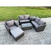 Fimous High Back Rattan Garden Furniture Set with Loveseat Sofa Rectangular Coffee Table Big Footstool Side Table Indoor Outdoor Patio Lounge Sofa Set Dark Grey Mixed