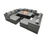 Fimous Rattan Garden Furniture Firepit Set Outdoor 11 Seater Patio Dining Sets with Glass Top Dining Table Side Tables