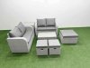 Fimous 7 Seater Outdoor Love Sofa Set Rattan Garden Furniture Set with Rectangular Coffee Table 3 Footstool Side Table Light Grey