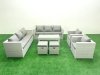 Fimous Outdoor Garden Furniture Rattan Sofa Set with 2 Armchairs Oblong Coffee Table 2 Small Footstools Light Grey Mixed