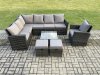 Fimous 9 Seater Outdoor Furniture Garden Dining Set Rattan Corner Sofa Set with Square Coffee Table 2 Small Footstools Dark Grey Mixed