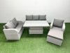 Fimous Patio PE Wicker 7 Seater Outdoor Rattan Furniture Sofa Sets with Adjustable Lifting Dining or Coffee Table Reclining Chair Loveseat Sofa 3 Seater Sofa Big Footstool Light Grey