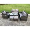 Fimous 7 Seater Dark Grey PE Wicker Rattan Garden Furniture Set Reclining Chair Love Sofa 2 Seater Sofa Set Outdoor Oblong Coffee Table Stools High Back