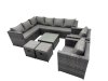 Fimous Rattan Garden Furniture Patio Furniture Sets with Corner Sofa Square Coffee Table 2 Small Footstools Dark Grey Mixed