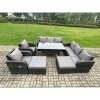 Fimous Patio Rattan Garden Furniture Set with Oblong Rectangular Dining Table 10 Seater Outdoor Lounge Sofa Set Dark Grey Mixed