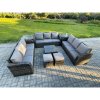 Fimous 11 Seater Rattan Outdoor Furniture Set Patio Garden Sofa Set with Square Coffee Table 3 Seater Sofa 2 Small Footstools 2 Side Tables Dark Grey Mixed