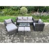 Fimous Outdoor Rattan Garden Furniture Set with 3 Seater Sofa Coffee Table 2 Armchairs 3 Footstools Patio Lounge Sofa Set Dark Grey Mixed