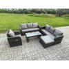 Fimous 8 Seater Wicker PE Rattan Sofa Set Outdoor Patio Garden Furniture Set with Reclining Chairs Coffee Table Big Footstool Dark Grey Mixed