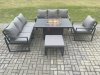 Fimous Aluminium Outdoor Lounge Sofa Garden Furniture Sets Gas Fire Pit Dining Table Set with Arm Chair Big Footstool Dark Grey