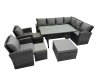 Fimous Rattan Garden Furniture Set Outdoor 11 Seater Patio Dining Corner Sofa Sets with Dining Table Chair Dark Grey Mixed