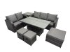 Fimous Rattan Garden Furniture Dining Set 8-seater Patio Height Adjustable Rising Lifting Table Sofa Set with 3 Footstools Side Table Dark Grey Mixed