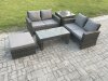 Fimous 5 Pieces Garden Furniture Sets Poly Rattan Outdoor Patio Furniture PE Wicker Furniture Set with Big Footstool Loveseat and Table for Garden Backyard Dark Grey Mixed