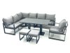 Fimous Aluminum Outdoor Garden Furniture Set Corner Sofa Chair 2 Small Footstool Adjustable Rising Lifting Dining Table Sets Dark Grey