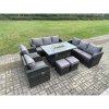 Fimous Garden Patio Furniture Wicker Rattan Gas Fire Pit Table and Sofa Chair set with 2 Small Footstools