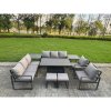 Fimous 8 Piece Garden Furniture Set 10-Seater Aluminium Outdoor Dining Set with Adjustable Rising Lifting Dining Table & Cushions Side Table Dark Grey