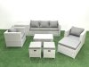 Fimous Rattan Garden Outdoor Furniture Sofa Set with Rectangular Coffee Table 2 Chairs 3 Footstools Side Table Light Grey Mixed