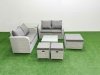 Fimous 7 Seater Outdoor Love Sofa Set Rattan Garden Furniture Set with Square Coffee Table 3 Footstool Side Table Light Grey