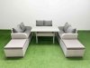 Fimous 8 Seater PE Wicker Rattan Furniture Sofa Sets with Rectangular Dining Table 2 Seater Love Sofa 2 Big Footstool Light Grey