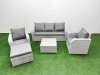 Fimous PE Rattan Garden Furniture Set Reclining Chair Sofa Lounge Sofa Set Square Coffee Table Big Footstool Light Grey
