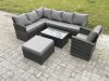 Fimous 8 Seater Rattan Lounge Corner Sofa Set Wicker PE Outdoor Garden Furniture Set with Coffee Table Big Footstool Armchair Dark Grey Mixed