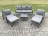Fimous Aluminium Outdoor Lounge Sofa Set Garden Furniture Sets with Square Coffee Table 2 Chairs 2 Big Footstools Dark Grey 7 Seater