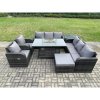 Fimous Garden Patio Furniture Wicker Rattan Gas Fire Pit Table and Sofa set with Recling Chair Side Table Big Footstool