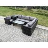 Fimous 7 Seater Rattan Corner Sofa Lounge Sofa Set With Rectangular Coffee Table With Arm Chair And Side Table Dark Grey Mixed Right Hand