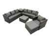 Fimous 8 Seater Garden Outdoor Rattan Furniture Set Patio Corner Sofa Coffee Table with Side Table Big Stool Dark Grey