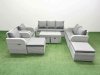 Fimous PE Wicker Rattan Furniture Sets with Oblong Coffee Table Love Sofa 3 Seater Sofa Reclining Chair 4 Stools Light Grey Mixed