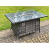 Fimous Outdoor Rattan Garden Furniture Gas Fire Pit Dining Table Sets Gas Heater Lounge Chairs Side Tables Dark Mixed Grey 8 Seater