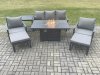 Fimous Aluminium Patio Outdoor Garden Furniture Lounge Sofa Set Gas Fire Pit Dining Table with Side Table 2 Big Footstools Dark Grey