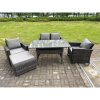 Fimous 5 Seater Outdoor Dark Grey Mixed High Back Rattan Sofa Dining Table Set Love Seat Garden Furniture Big Footstool