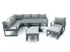 Fimous Aluminum Outdoor Garden Furniture Set Corner Sofa Chair 2 Big Footstools Adjustable Rising Lifting Dining Table Sets Dark Grey