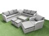 Fimous 10 Seater Poly Rattan Outdoor Garden Furniture Sofa Set Patio 3 Seater Sofa Reclining Chair 3 Seater Sofa 3 Stools Side Table Light Grey