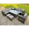Fimous 9 Seater?Outdoor Rattan Sofa Set Adjustable Rising Lifting Side Tables Chairs Footstool Dark Grey Mixed