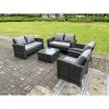 Fimous 6 Seater Dark Grey Mixed High Back Rattan Sofa Set Square Coffee Table Garden Furniture Outdoor Patio With Love Sofa Arm Chairs