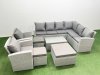 Fimous Garden Outdoor PE Rattan Furniture Set 11 Seater Rattan Garden Sofa Set with 3 Footstools Light Grey Mixed