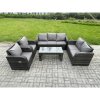 Fimous Patio Garden Furniture Sets Wicker 7 Seater Outdoor Rattan Furniture Sofa Sets with Rectangular Coffee Table Reclining Chair Love seat Sofa
