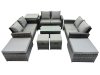 Fimous PE Rattan Garden Furniture Set Lounge Double Seat Sofa Coffee Table Set with Side Table 4 Stools Dark Grey MixedMixed