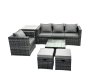 Fimous Outdoor Rattan Garden Furniture Set 6 Seater Patio Lounge Sofa Set with Armchair Square Coffee Table Side Table 2 Small Footstools Dark Grey Mixed