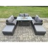 Fimous 8 Seater Rattan Outdoor Garden Furniture Sofa Set Gas Fire Pit Dining Table Gas Heater with Love Sofa 2 Big Footstool Dark Grey Mixed