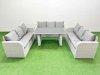 Fimous Patio Garden Furniture Sets with Black Glass Top Dining Table 3 Seater Sofa Side Table Light Grey