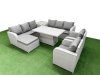 Fimous PE Rattan High Back Lounge Sofa Set Patio Adjustable Lifting Dining or Coffee Table & Chairs Set with 3 Seater Sofa Reclining Chair Big Footstool Side Table Light Grey